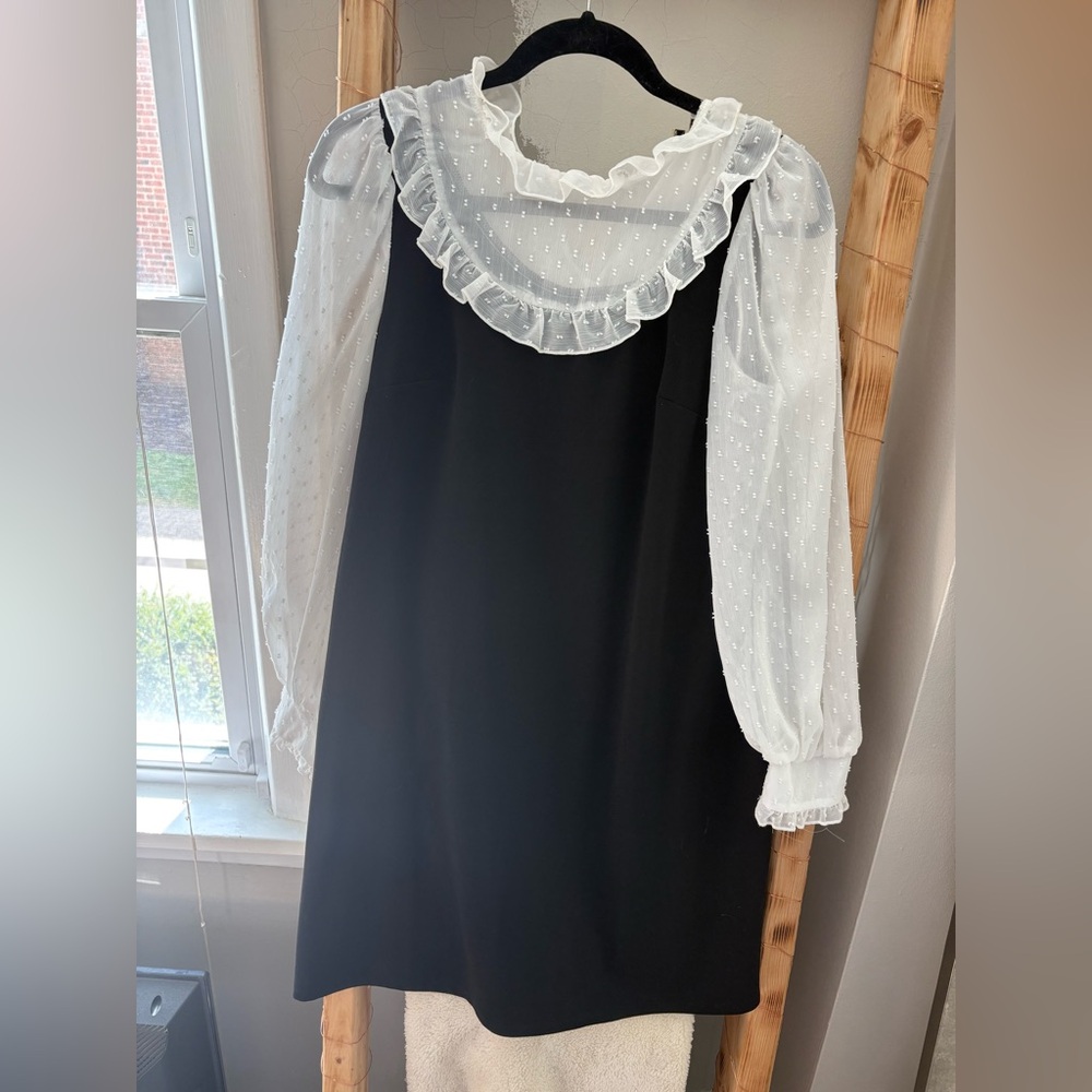 Miss Selfridge Black Dress with White Sheer Sleeves